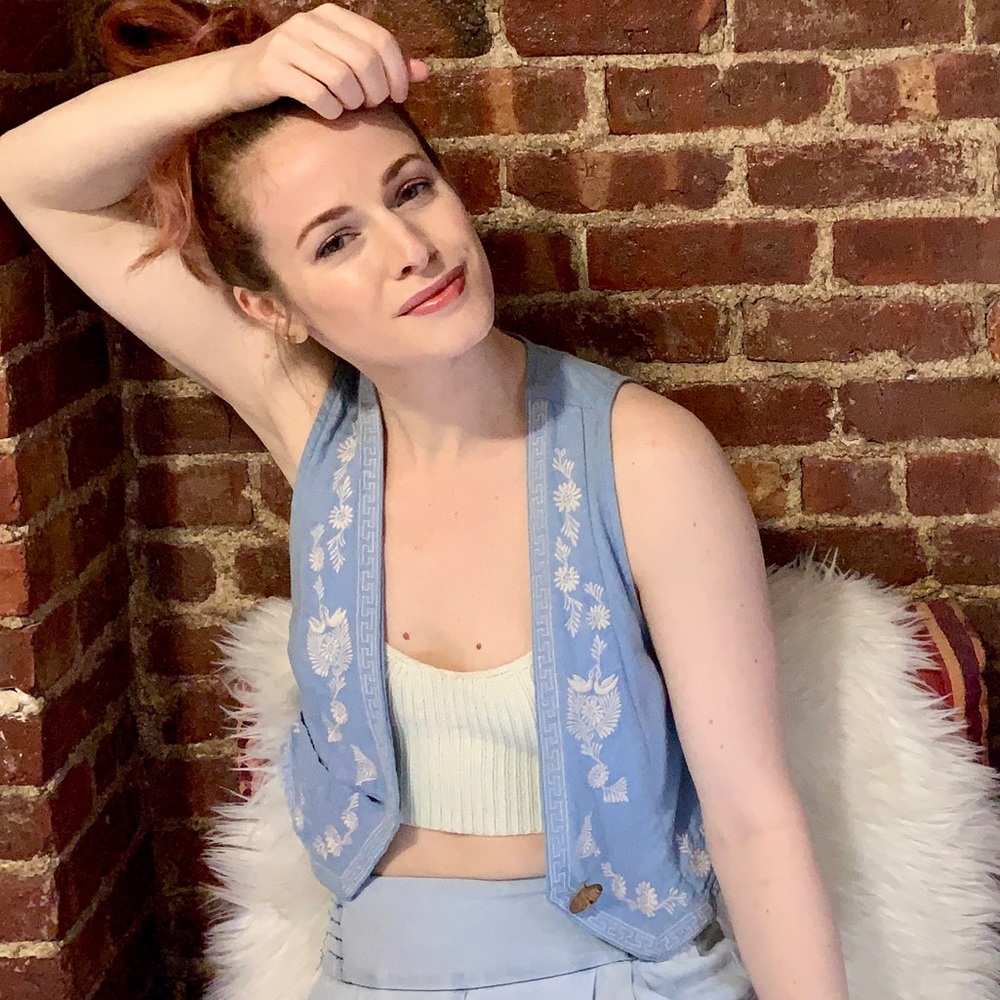 Free People embroidered chambray vest. Vintage.